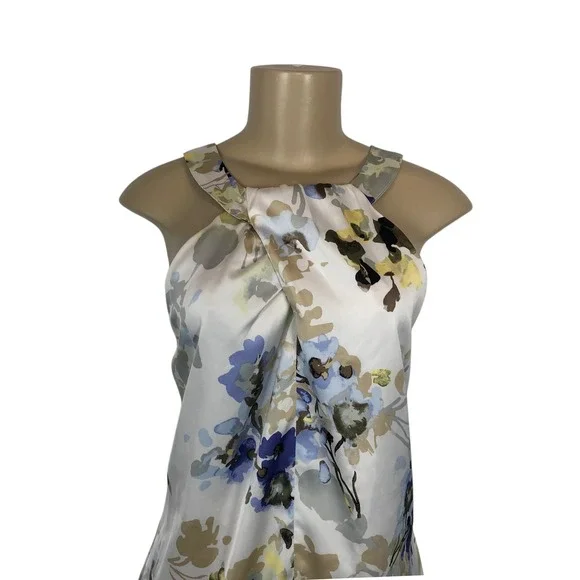 WHBM Watercolor Floral Satin Sleeveless Halter Tank Top Size 12 Office Business - Picture 2 of 10